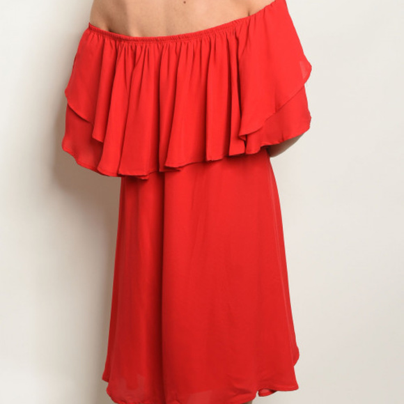 OFF SHOULDER RED DRESS - Picture 2 of 2